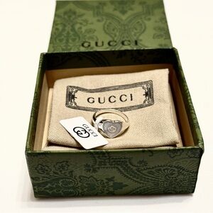 Gucci Sterling Silver Heart Ring Blue Enamel Size 7 NIB